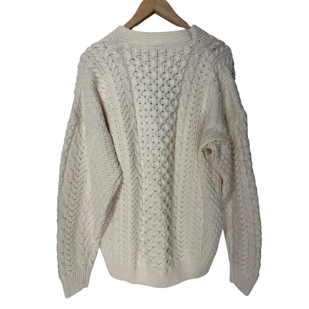 Aran Woollen Mills Cable Knit Cardigan Cream White Irish Wool Sweater Mens L NWT - Picture 9 of 14
